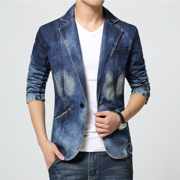 Mens demim blazer washed designer jacket Slim fit casual plus size jeans coat Plus Size 4XL Free Shipping