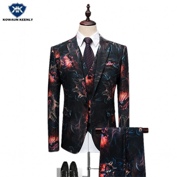 Kowaunkeenly new arrival high quality men's Personality Color printed suit,3-piece Banquet and wedding suits men.size M-6XL