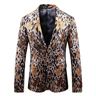 New Fashion Sea Creature Leopard Printing Blazer Masculino Casual Dress Suit Coat Plus Size Slim Fit Men Blazer Jacket Business