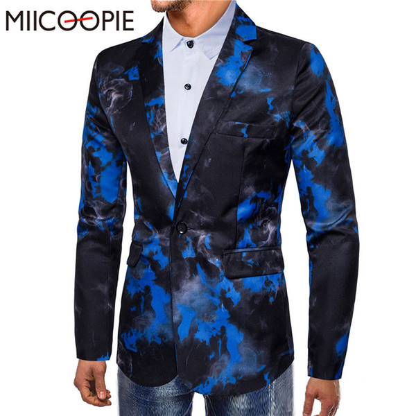 MIICOOPIE Mens Brand Blazer Casual Slim Fit Suit Jacket Male Flame Printed Blazers Terno Masculino Printed Dress Blazer Costumes