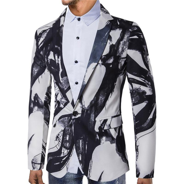 Ink printing Dress Blazer Jacket Men Suit Wedding Suits for Mens Stage Tuxedos Blazer White Red