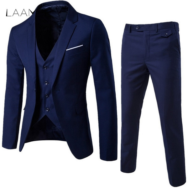 Laamei Mens 3pc (jacket + Vest + Trouser) Male Business Dress Slim Fit Thin Spring Suit Solid Casual Office Suit Asian Xl=us XxsQ190330