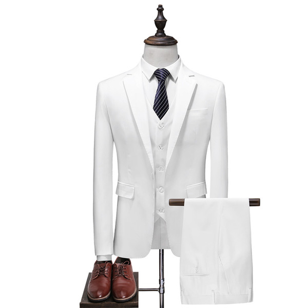 spring solid single button slim fit suit men 3 pieces (jacket+vest+pant) man wedding suit wedding tuxedo