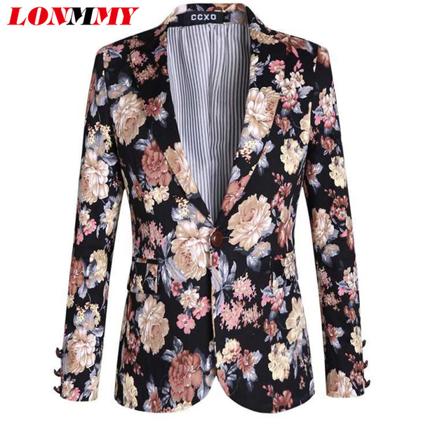 LONMMY Floral blazer men Cotton unique mens blazers Flower mens blazer jacket slim jaqueta men suit for Coat Autumn Casual