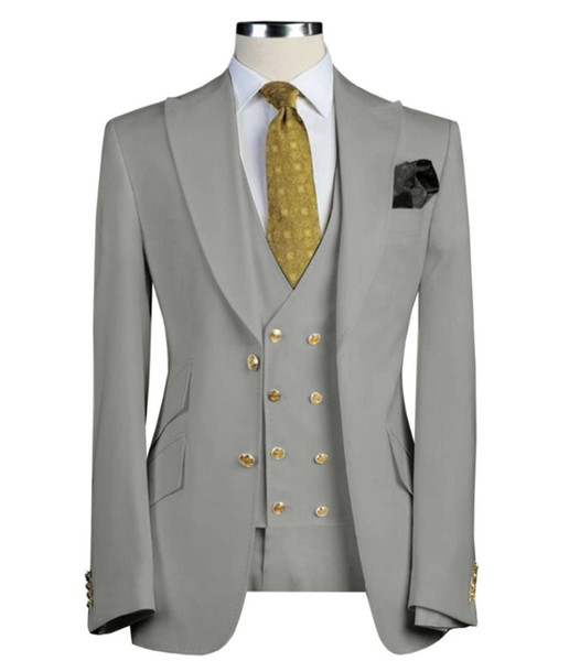 Men Suits 3 Pieces Slim Fit Business Suits Groom Army Green Noble Grey White Tuxedos for Formal Wedding suit(Blazer+Pants+Vest)