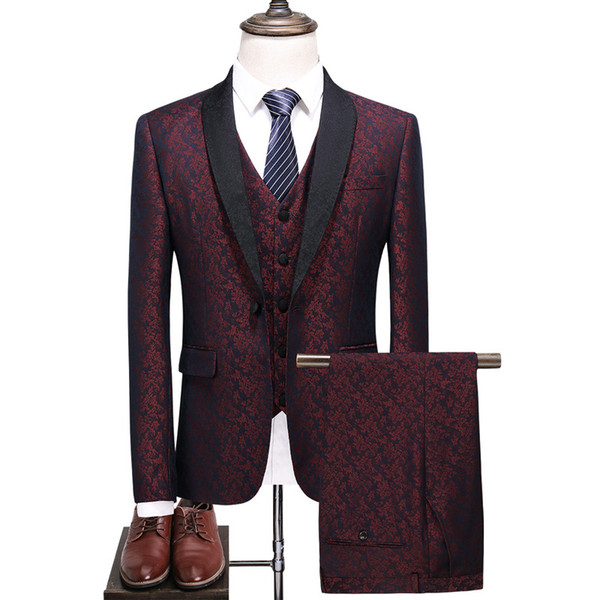 Men's suit three-piece suit (jacket + pants + vest) men's business formal wedding groom groomsmen dress