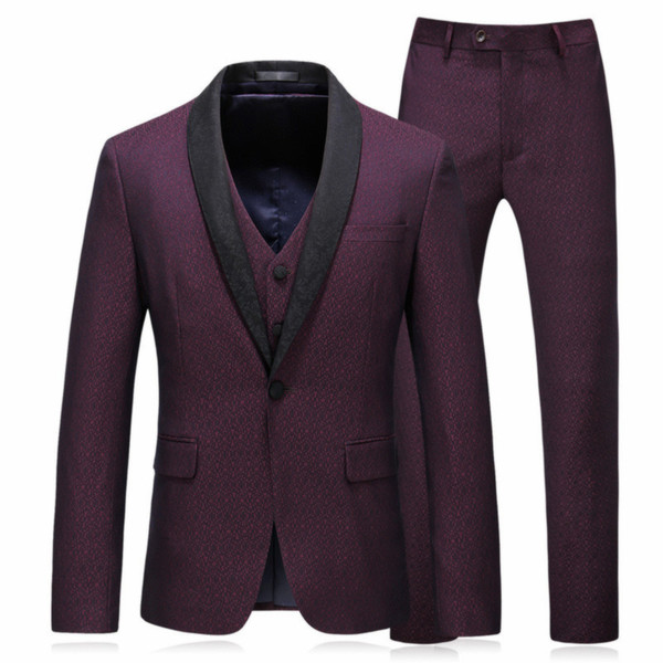 Men's suit men's spring and autumn new fashion slim suit three-piece (jacket + pants + vest) business formal