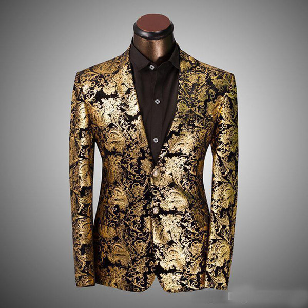 hot sale new Brand Clothing Men Suit Jacket Golden Floral Suit Men Slim Fit Costume Homme Wedding Dress Size XS-6XL