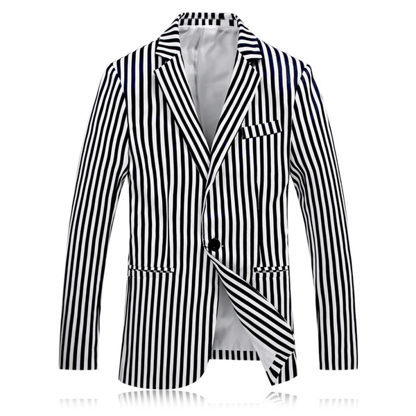 2019 New Men's Suit Men's Casual Korean version of the self-cultivation Single buckle Striped Coat large size M-XXXL 4XL