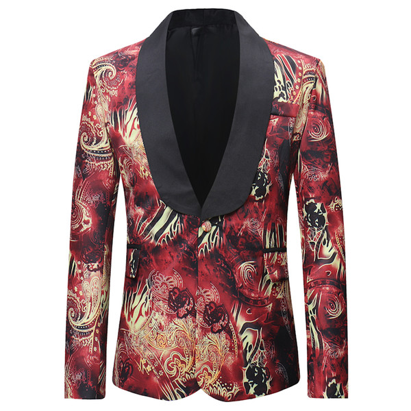 Suit men's 2019 spring new fashion floral slim collar party party cocktail club nightclub luxury suit jacket high-end blazer