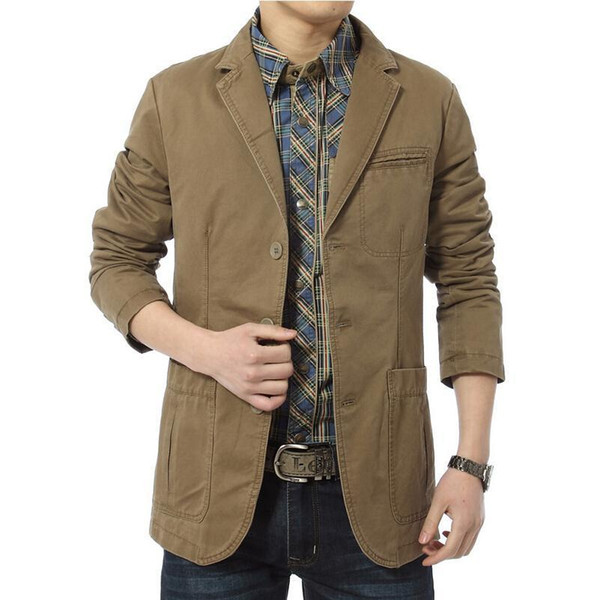 2019 Casual Cotton Denim Men's slim fit Jackets Green Khaki Large Size M-XXXL 4XL outdoors outwear coat