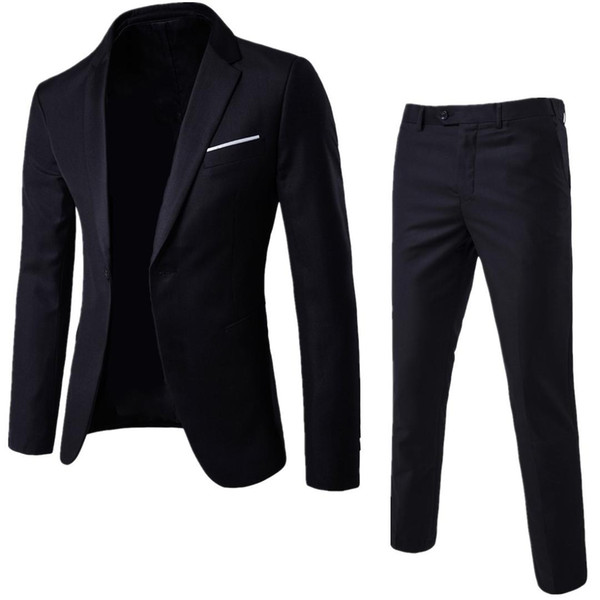 2018 New Fashion Business and Leisure Suit A Two-piece Suit The Groom's Best Men Wedding Groom Korean Slim Fit Dress(Tops+Pants)