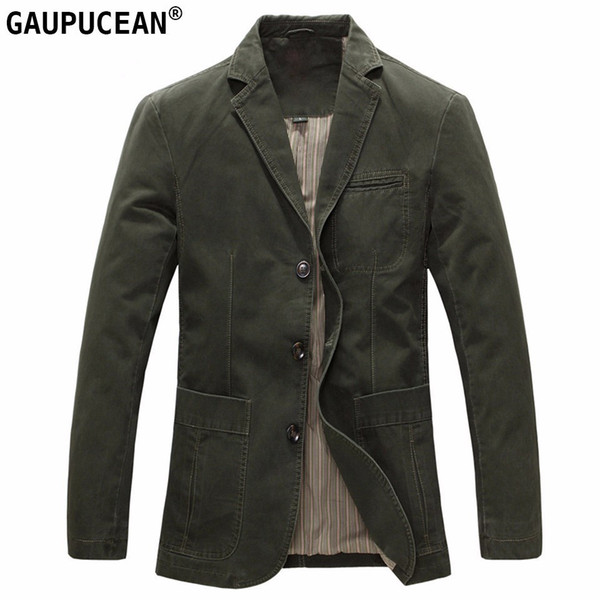 100% Cotton Men Jacket Buttons Pockets Khaki Green Black Casual Street Wear Spring Autumn Winter Male Outwear Slim Man Blazer