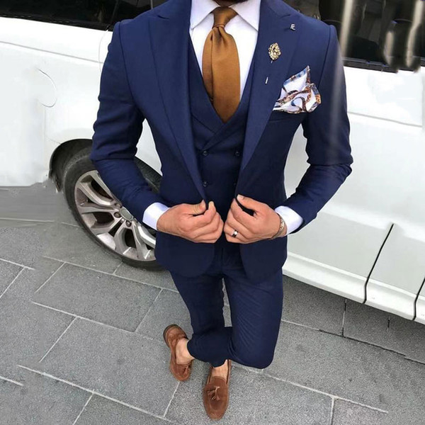 Latest Coat Pant Designs Navy Blue Men Suits for Wedding Prom Man Blazers Groom Tuxedos Terno Masculino Costume Homme 3 Piece