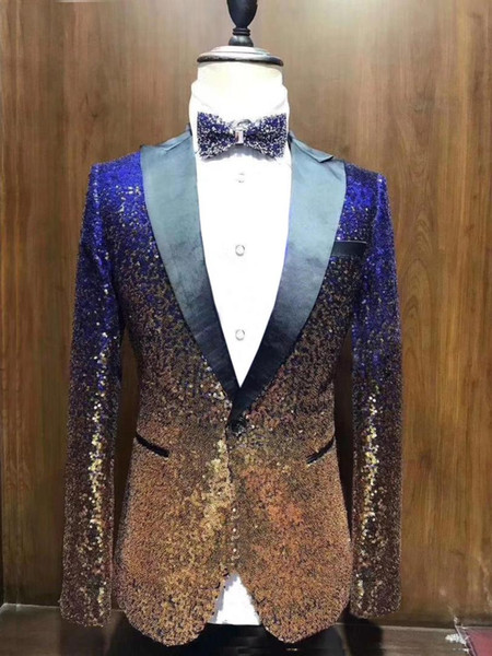 1 Pieces Shiny Sequin Mens blazer Suit Slim Fit Notch Lapel Tuxedo for Party Wedding Banquet Nightclub Blazer