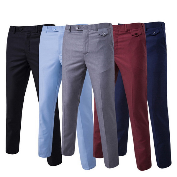 Formal Luxury Dress Pants Men Flat Slim Business Man Suit Pants Summer Thin Trousers Office Casual Solid Pantalon Costume Homme
