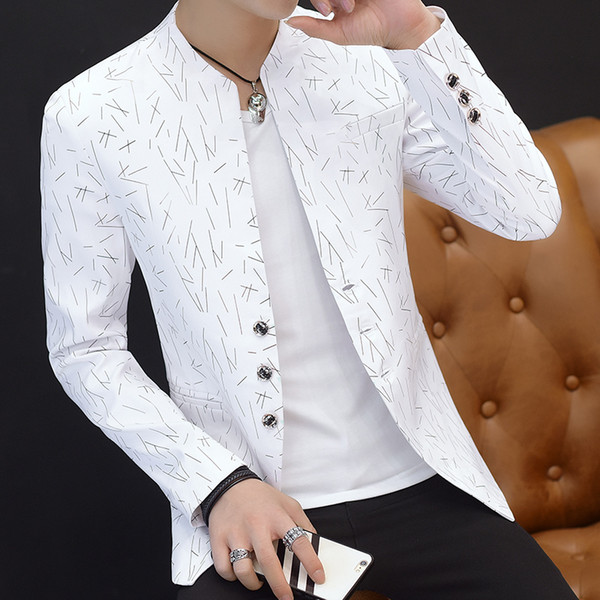 HO 2018 Men 's casual collar collar blazer youth handsome trend Slim print blazer