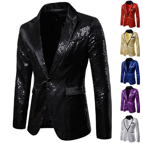 Mens Black Sequins Blazer Jacket 2019 Autumn New Nightclub Prom Blazer Men Suit Jacket DJ Bar Party Stage Singer Costume Homme