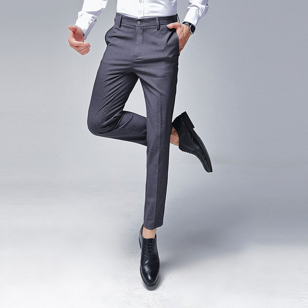 Handsome slim fiting pattern pants men's business casual pants with spandex trousers black and grey