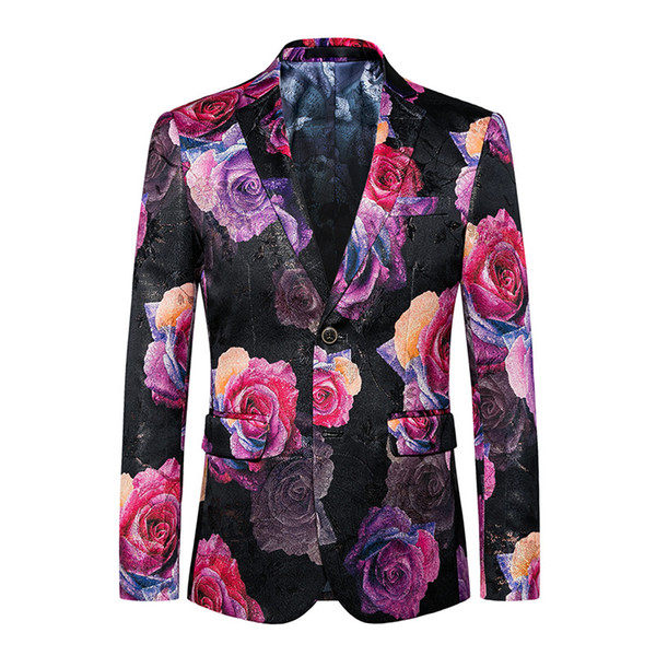 Men Clothing Autumn Men Slim Male Suits Casual Digital Flower Printed 180
