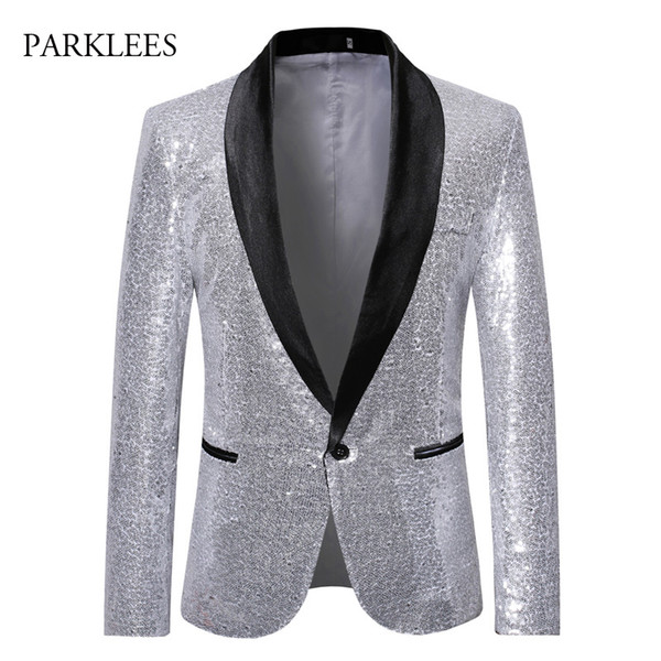 Silver Sequins Men Blazer Shiny Sparkle Glitter Stage Perform Show Blazer Hombre Nightclub Disco Dance Party Blazers Men Suits