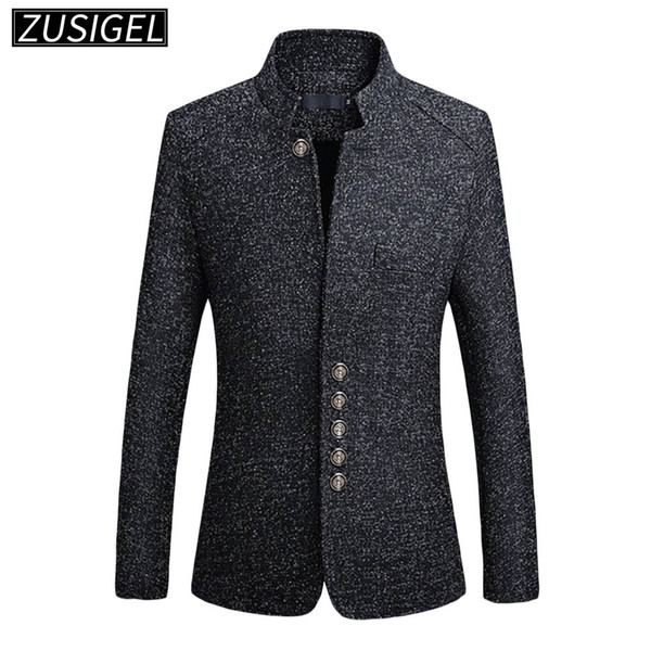 ZUSIGEL Men's Suit Solid Stand-up Collar Slim Fit Tuxedo Blazer Jacket