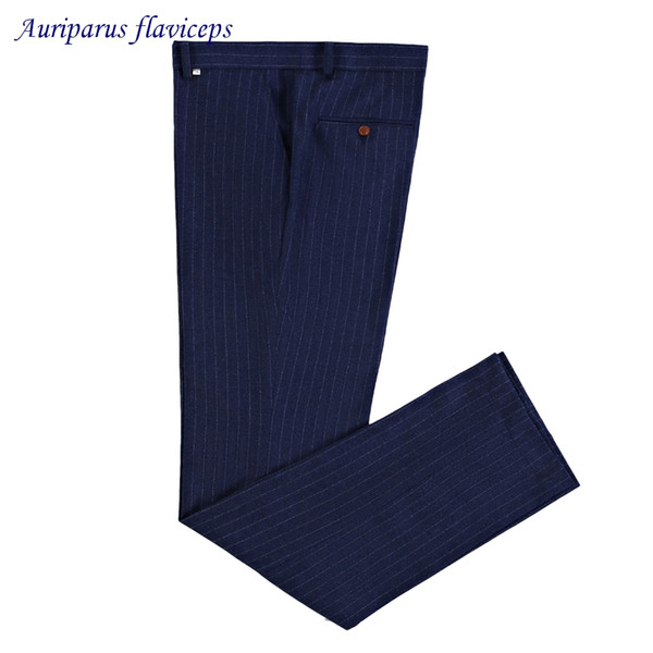 2018 Men High Quality Pantalon Homme Stripe Trousers Slim Fit Straight Trousers Mens Blue Wedding Suit Pants Formal PANT