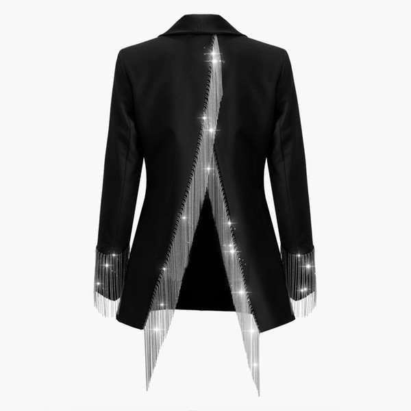 Heavy Chains Tassel Coats Female Long Sleeve Single Button Backless Irregular Overcoat 2019 Spring