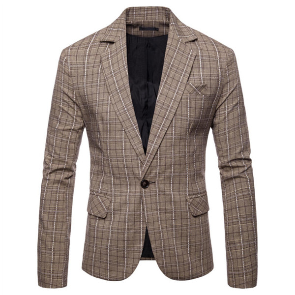 2019 men's fashion slim youth long-sleeved suit suit plaid party jacket business attire