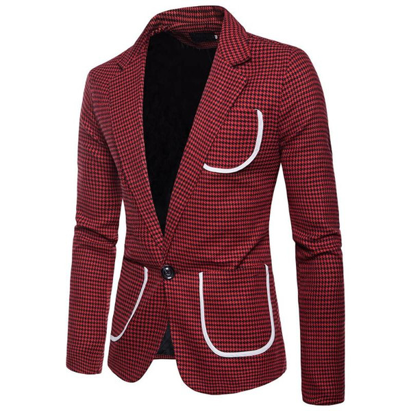 Charm Men's Casual One Button Fit Suit Blazer Coat Jacket Houndstooth Top in stock fast shipment dropshipping