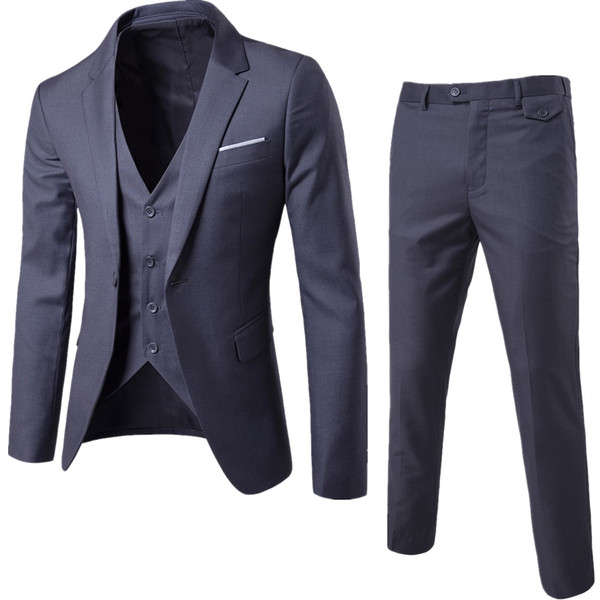 Men's Solid Color Casual Skinny Suit Groom, Groom Wedding Suit (suit + vest + trousers) Three Sets 9 Colors Size S-6XL