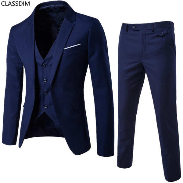 Men's Solid Color Casual Skinny Suit Groom, Groom Wedding Suit (suit + vest + trousers) Three Sets 9 Colors Size S-6XL