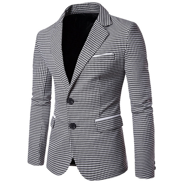 NIBESSER Casual Plaid Print Men Blazer Fashion Long Sleeve Wedding Dress Coat Autumn White Social Business Mens Blazer Jacket