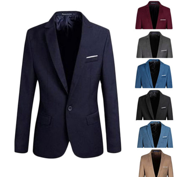 Wholesale- Stylish Mens Men Casual Slim Fit Formal One Button Suit Blazer Coat Jacket Tops