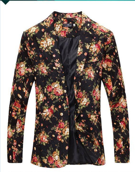 Mens Royal Red Floral Blazer Slim Fitted Party Single Breasted Blazers Men One Button Suit Jacket Stage Costumes For Singers