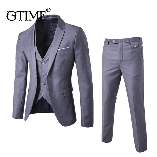 Gtime Dropshipping 3pcs/set Men's Blazer Suit For Wedding Slim Fit Business Office Party Jacket Men Suit With Pants Vest 6XL ZS9