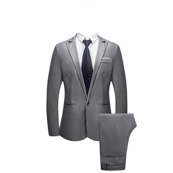 Suit Men With Pants For Wedding Slim Button Suit Pure Color Dress Blazer Trajes Hombre Vestir