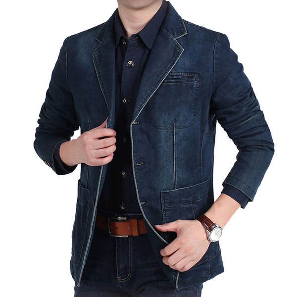 Bigger Size Denim Blazer Men Casual Suit Jacket High Quality Spring Autumn Men's Top Clothing blazer hombre