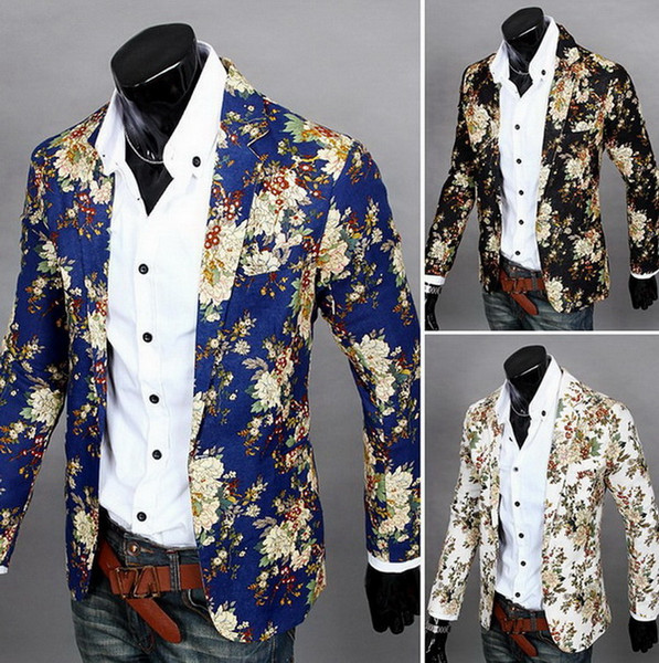 fashion men Blazer Jackets mens slim fit printed blazers casual men's floral small suit coat M-2XL