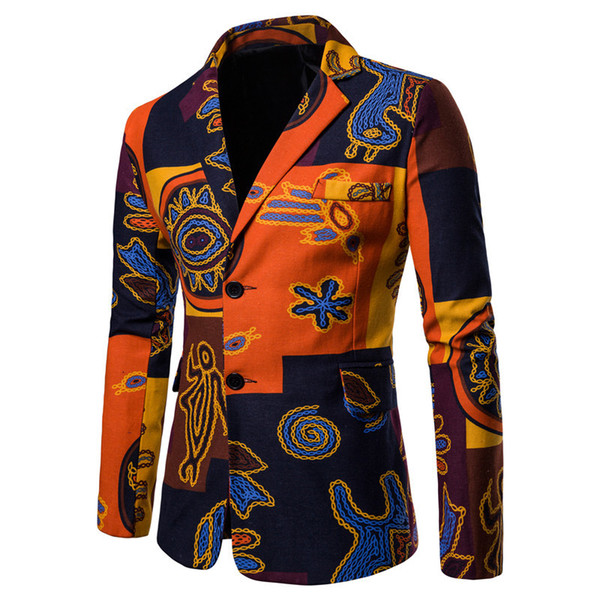 New Arrival Mens Blaser Masculino Cotton Linen Casual Printed Jacket Fashion Qrange Blazers Spring Autumn Men Suit Jacket Coats