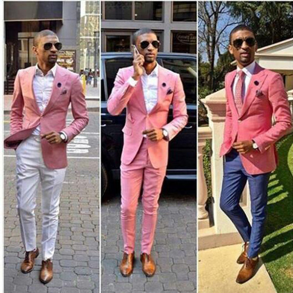 Custom Made Fashion Wedding Tuxedos Pink One Button Groom Suits Mens Groomsmen Slim Fit Best Man Prom Celebrity Wedding Suit (Jacket +Pant)