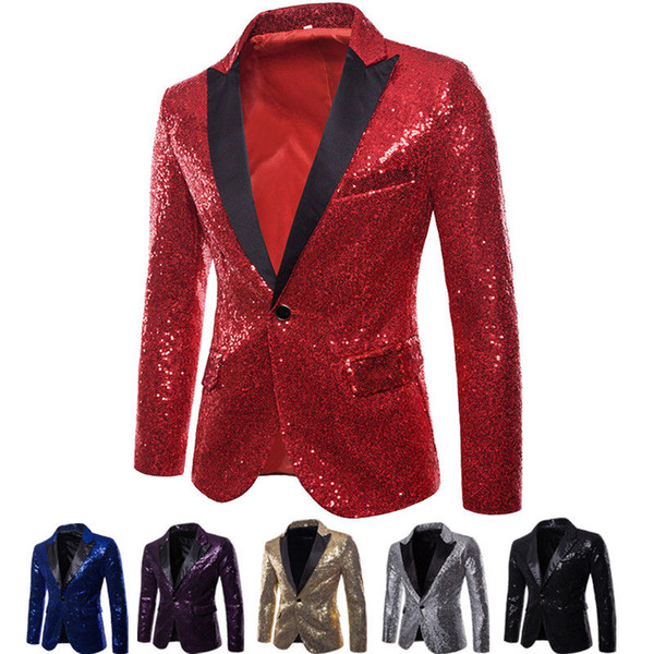 Men 2018 Blazer Sequin Stage Performer Formal Host Suit Bridegroom Tuxedos Star Suit S-2XL NEW