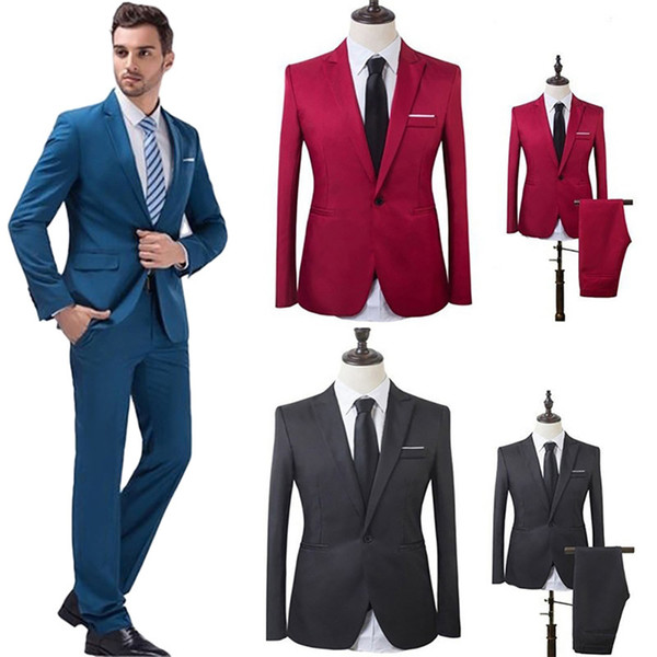 Men Wedding Suit Male Blazers Slim Fit Suits For Men Costume Business Formal Party Formal Work Wear Suits (Jacket+Pants)#264163