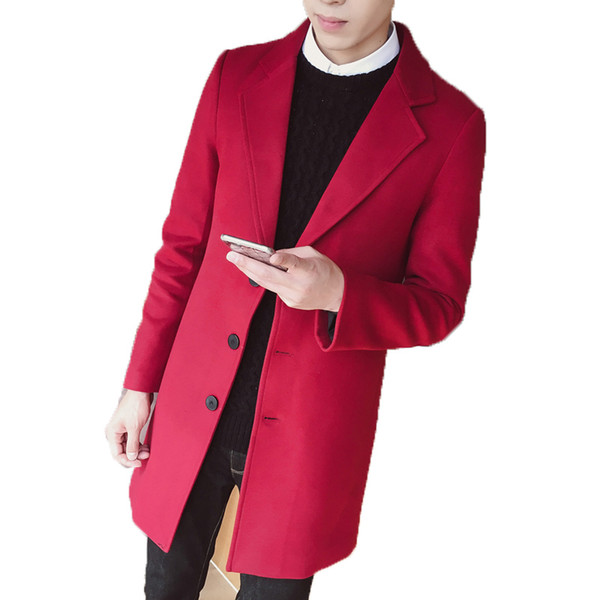 2018 Wine Red Mens Winter Mens Overcoat Wool Thick Coat Mens Trench Coat