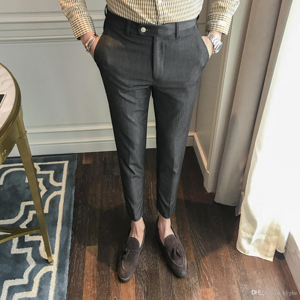 2018 Spring And Summer New Men's Fashion Casual Slim Western Style Trousers Tide Solid Color Bound Feet Suit Pants Male 28-34