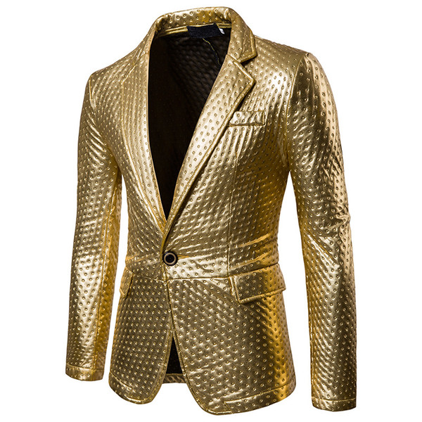 Gold suit Mens Dot Embossing Casual PU Leather Blazer | 2017 Winter Brand New Male Thick Fashion Leather Blazer Coat Outwear