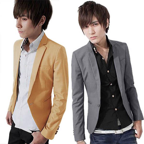 Wholesale-Mens Korea Stunning Slim fit Jacket Blazer Outerwear one Button Coat Suits Tops Freeshipping