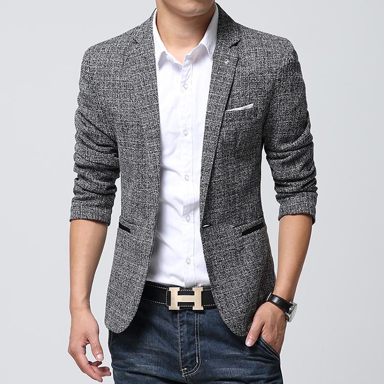 Wholesale-British's Style New Brand Blazer Men Linen Casual Suit Mens Blazers Slim Fit Regular Single Breasted Men Flax Suit Jacket 4XL