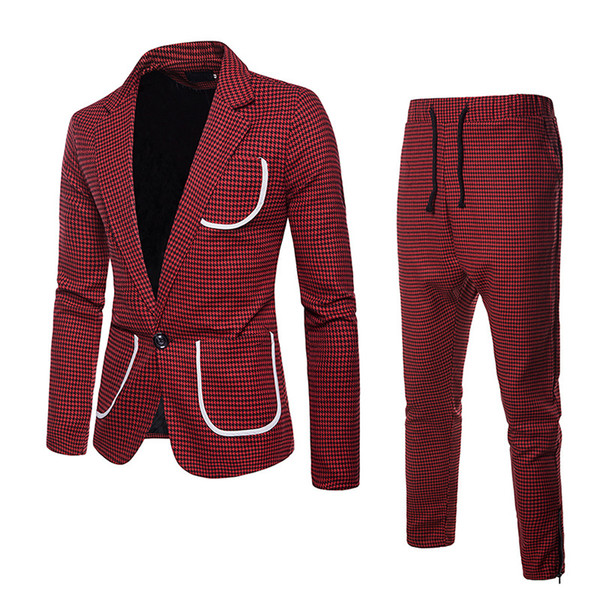 Mens Casual Plaid Blazer+Pants Two-piece Set | 2018 Autumn Brand New Male Slim Fit Formal Suit Blazer Man Party/Wedding Blazer