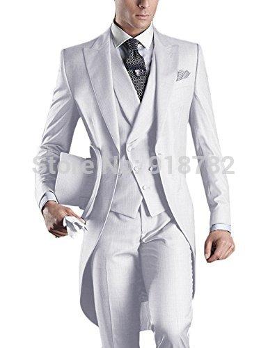 Italian Men Tailcoat Gray Black White Wedding Suits For Men Groomsmen Suits 3 Pieces Peaked Lapel Groom Wedding Dress